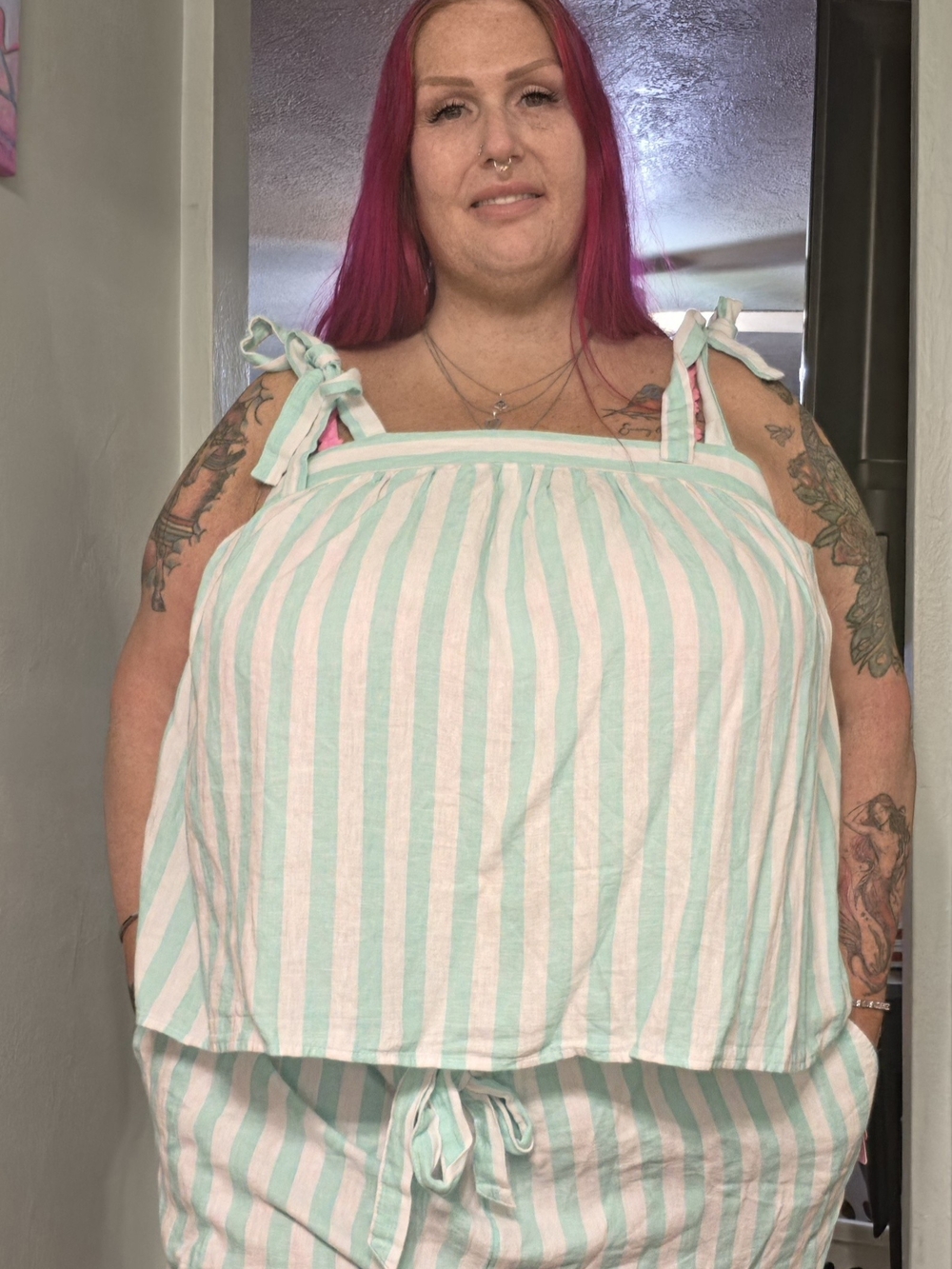 Stoney Clover Lane Mint and White Striped Shorts Outfit